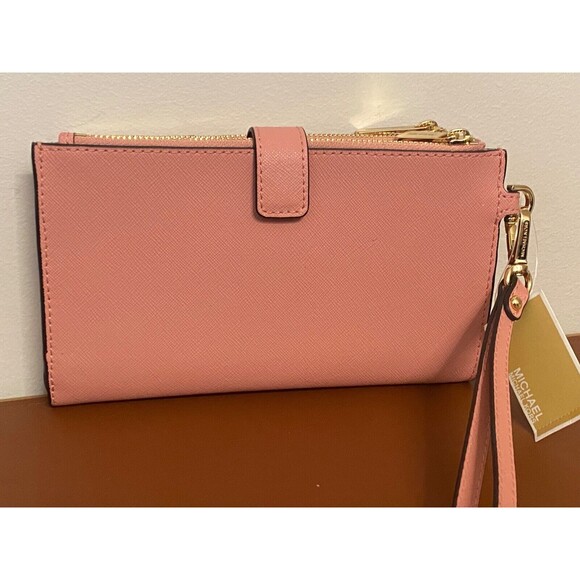NWT $258 MICHAEL KORS Jet Set Travel Wristlet Wallet Phone Case Pink Leather Zip - Picture 3 of 12